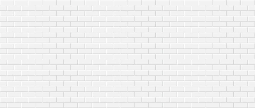 Subway tile seamless pattern. Vector abstract background with geometric shapes. White ceramic tile for kitchen or bathroom. Realistic white wall brick texture in the Parisian metro.