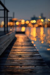 Fototapeta premium Evening Reflections - A Tranquil Walk Along the Dock at Twilight.