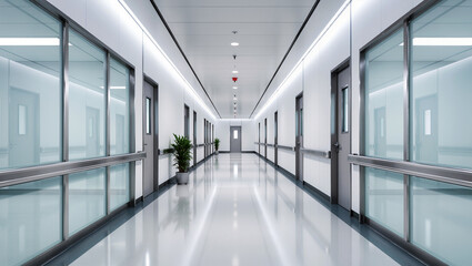 Obraz premium Bright and clean corridor in a modern building at noon