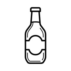 Simple outline icon of a glass bottle with a blank label for branding