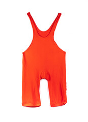 Sportswear red wrestler leotard isolated on white background