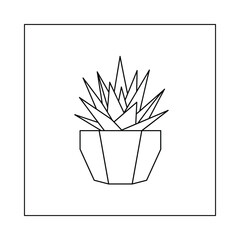 Geometric line art drawing of a succulent plant in a modern pot