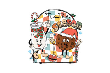 Groovy 'Tis the Season' with Retro Christmas Characters illustration Sublimation Design