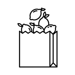 Simple outline illustration of a paper bag filled with fresh lemons