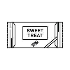 Line art illustration of a wrapped sweet treat candy bar with text