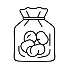 Simple outline drawing of a bag filled with round objects