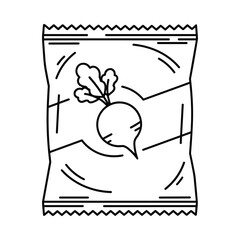 Hand drawn illustration of a bag of beet chips with a beet graphic on a white background