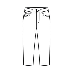 Clean line drawing illustration of a pair of classic denim jeans on a white background