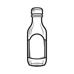 Hand drawn sketch of a clear glass bottle with a blank label and cap