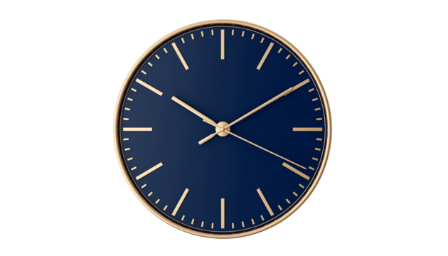 clock isolated on white, navy blue clock on a transparent background, navy blue clock, luxury clock isolated, blue clock with gold accents