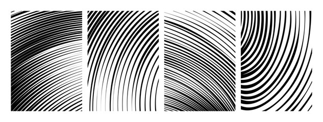 Waves backgrounds. Abstract stripes with hypnotic distortion effects. Psychedelic distorted wave backgrounds. Black and white texture. 
