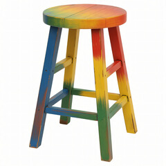 Colorful wooden bar stool with multicolor painted finish and rounded seat ideal for playful interior themes