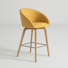 Modern yellow bar chair with curved backrest and wooden legs suitable for stylish contemporary interiors