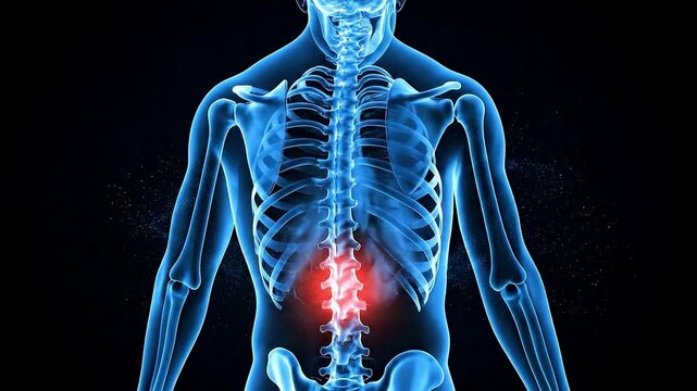 Dynamic 3D animation shows spine inflammation, perfect for medical training videos or health campaigns highlighting back pain and spinal health issues