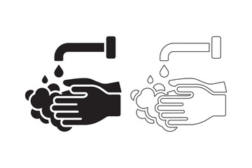 Icon of hands being washed under a running faucet with soap