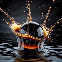 Impact of black sphere in brown liquid, dynamic splash action