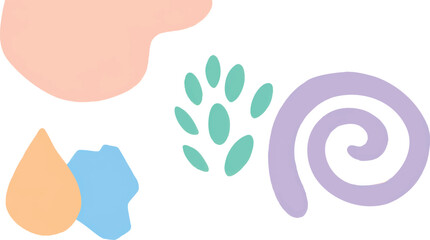 Abstract illustration with pastel shapes and a spiral on a white background.