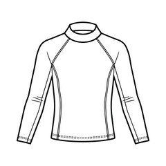 Black and white line drawing illustration of a long sleeve rash guard shirt