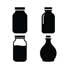 Bottle or Jar Silhouette Icon Set on White Background