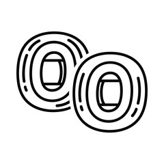 Two stylized coin icons with concentric circles and a central square shape