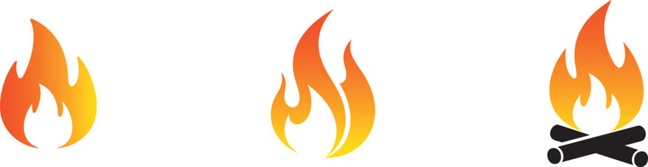 Fire Icons Set – Flame Symbol Collection, Burning Heat Vector, Minimal Fire Illustrations