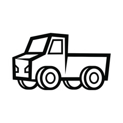 Simple black and white line art illustration of a pickup truck