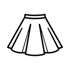 Simple black and white line drawing of a flared pleated skirt