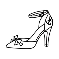 Elegant black and white outline drawing of a high heel shoe with bows