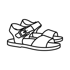 Simple line drawing of a classic open toe sandal with buckle strap