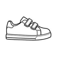 Simple line drawing of a white sneaker with two velcro straps