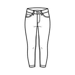 Fashion illustration of a pair of women s denim jeans in a simple line drawing style