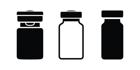 Injection Vial Silhouette Icon Collection on White Background