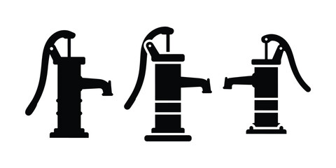 Water Pump Silhouette Icon Collection on White Background