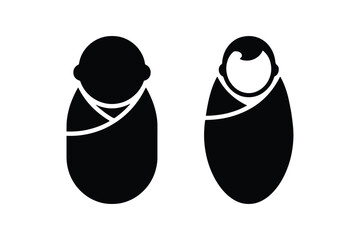 Wrapped Newborn Baby Silhouette Icon Collection on White Background