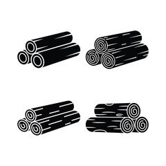 Wooden Logs Silhouette Icon Collection on White Background