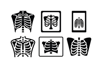 X-ray Silhouette Icon Set on White Background