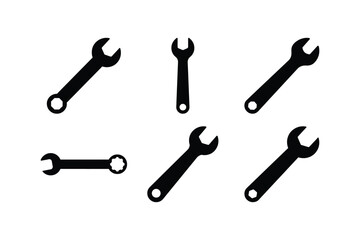 Wrench Silhouette Icon Set on White Background