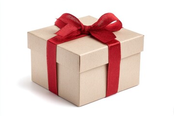 Fototapeta premium Closed Gift Box with Red Ribbon Bow Isolated on White Background Perfect for Festive Occasions and Presentations