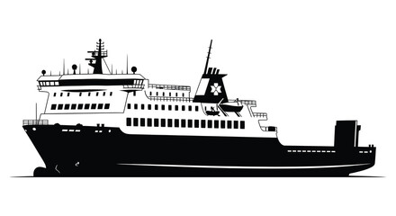 Obraz premium Detailed depiction of a large passenger ferry boat on calm waters striking silhouette