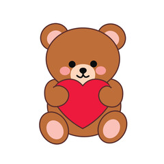 A cute little bear holding a heart in his hands