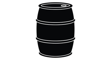 A simple black and white illustration of a cylindrical barrel with metal bands silhouette