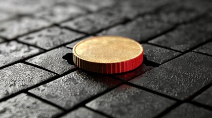 Gold coin on textured black surface highlights wealth and prosperity in a minimalist setting ideal for financial themes