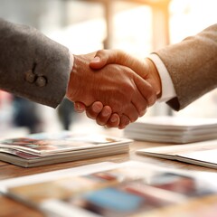 business handshake on the background of the city