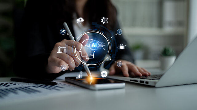 A concept of a global AI ecosystem centered on digital intelligence. Network integrates diverse applications like industrial automation, cloud computing, and fintech for worldwide innovation. Fermion