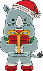 Cartoon Rhinoceros character celebrating Christmas