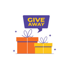 Gift Boxes with Giveaway Speech Bubble Vector Illustration. Social Media Contest and Promotional Prize Concept Design