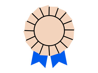 Hand drawn cute illustration of silver medal with ribbon. Flat vector competition or contest winner doodle. Education or study sticker, icon. Second place award. Isolated.