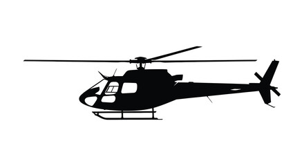 A detailed stark black image showcasing the form of a helicopter in flight silhouette