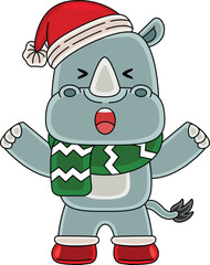 Cartoon Rhinoceros character celebrating Christmas