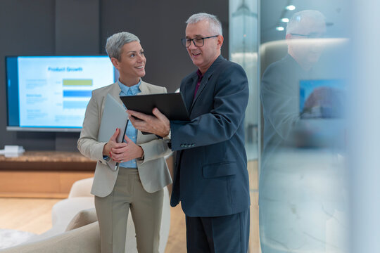 Business professionals discussing product growth strategy